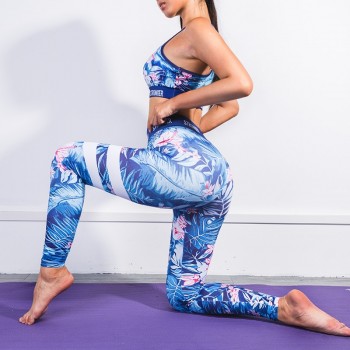 Printed Breathable Yoga Sets Sexy Women Sportswear Halter Bra & Leggings Tight Fitness Sports Suit Yoga Set Tracksuit for Women